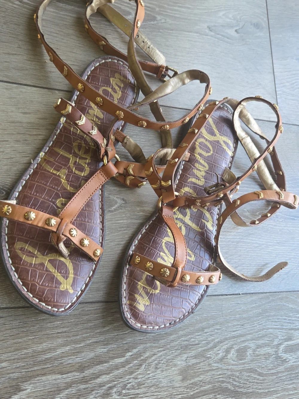 Sam Edelman Tan Brown Studded Gladiator Sandals